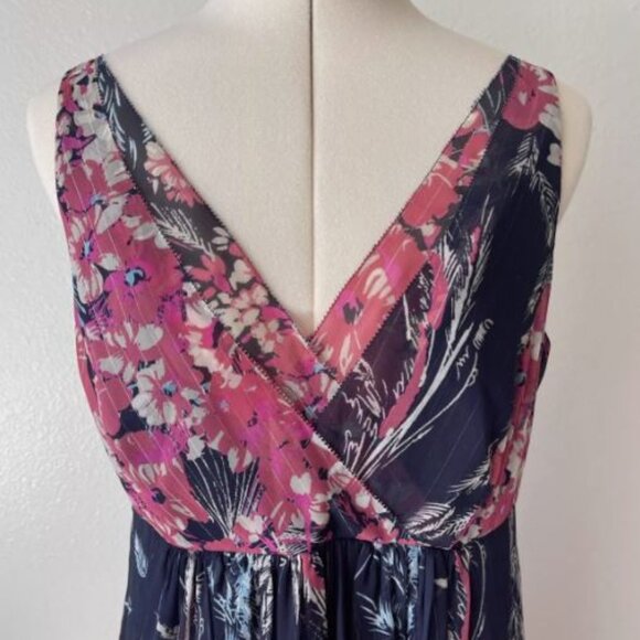 Monsoon Chiffon Maxi Dress Blue Pink Multi US Size 10 - Picture 4 of 5